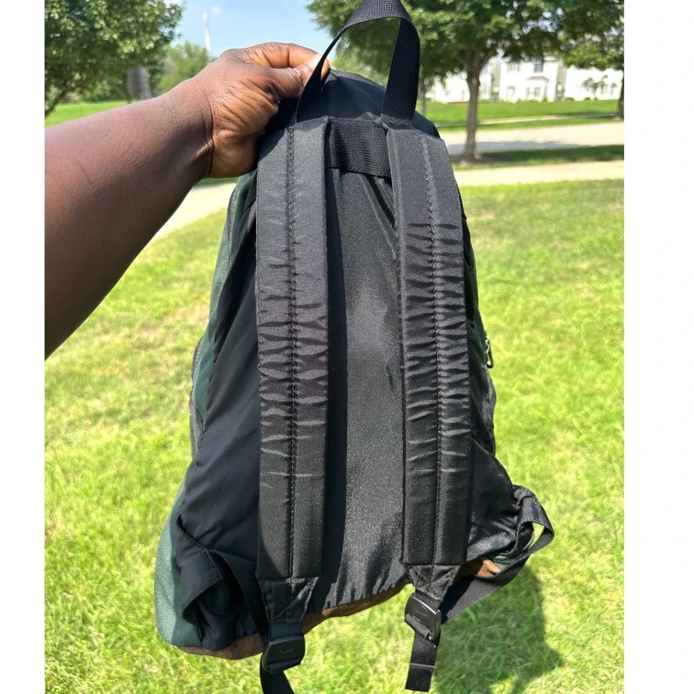 Vintage Nike Suede Leather Bottom Swoosh Green Backpack‎